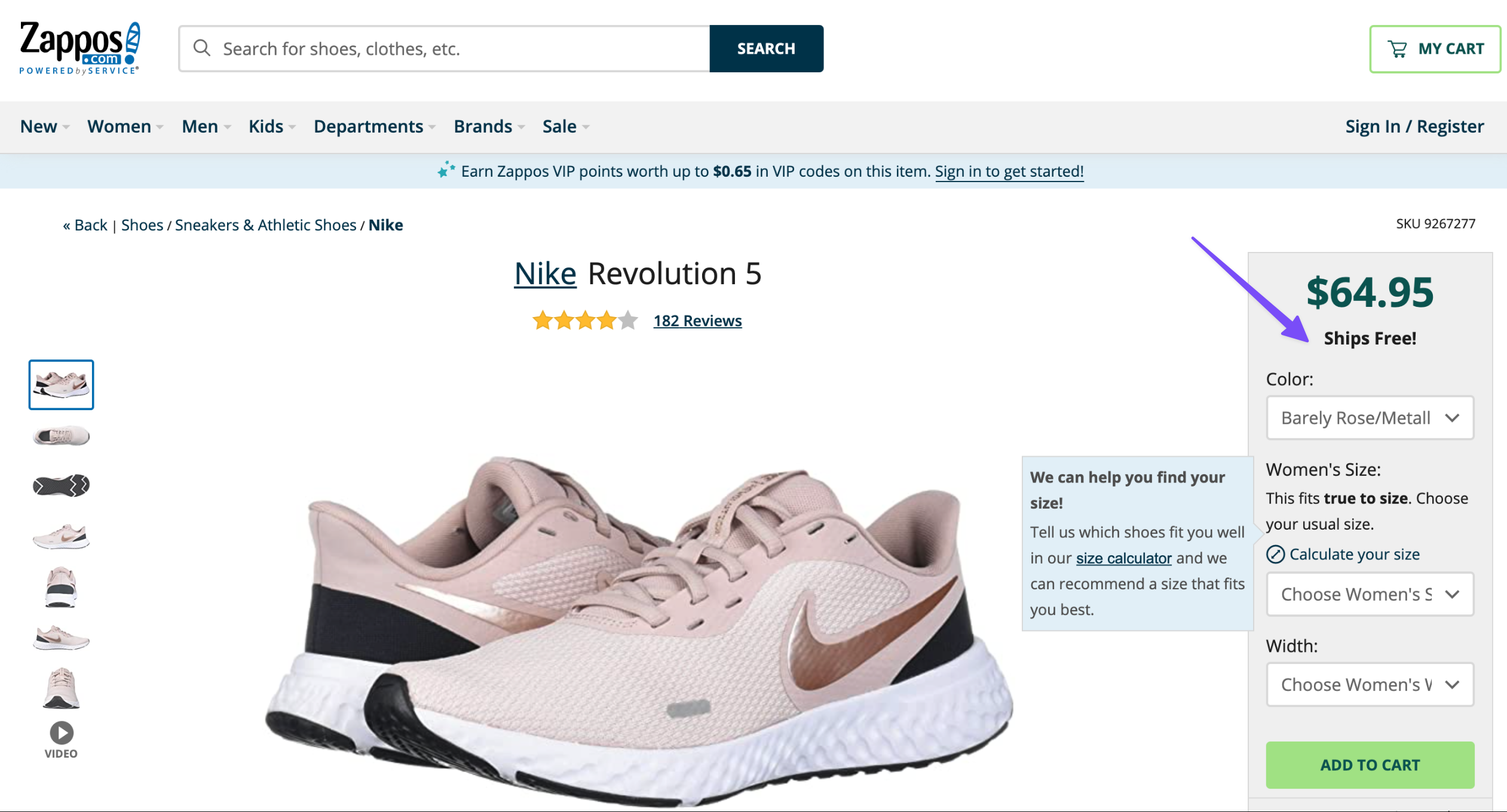 Shipping info visible on the product page