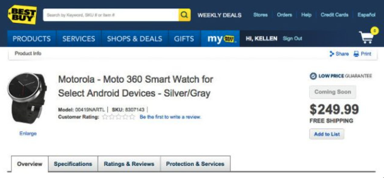 Customer reviews displayed at Best buy site